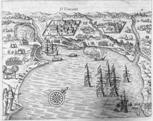 La Flotte de Joris van Spilbergen (c.1568-1620) atteignant le Brésil à Sao Vicente, de 